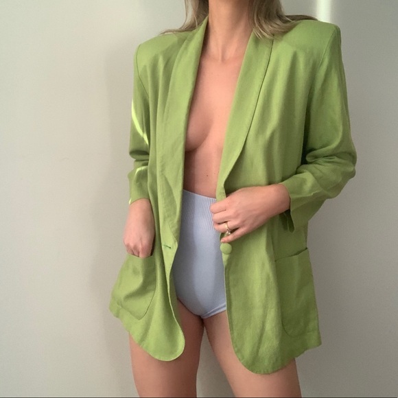 Vintage Lime Green Blazer Jacket Single Button - Picture 1 of 6